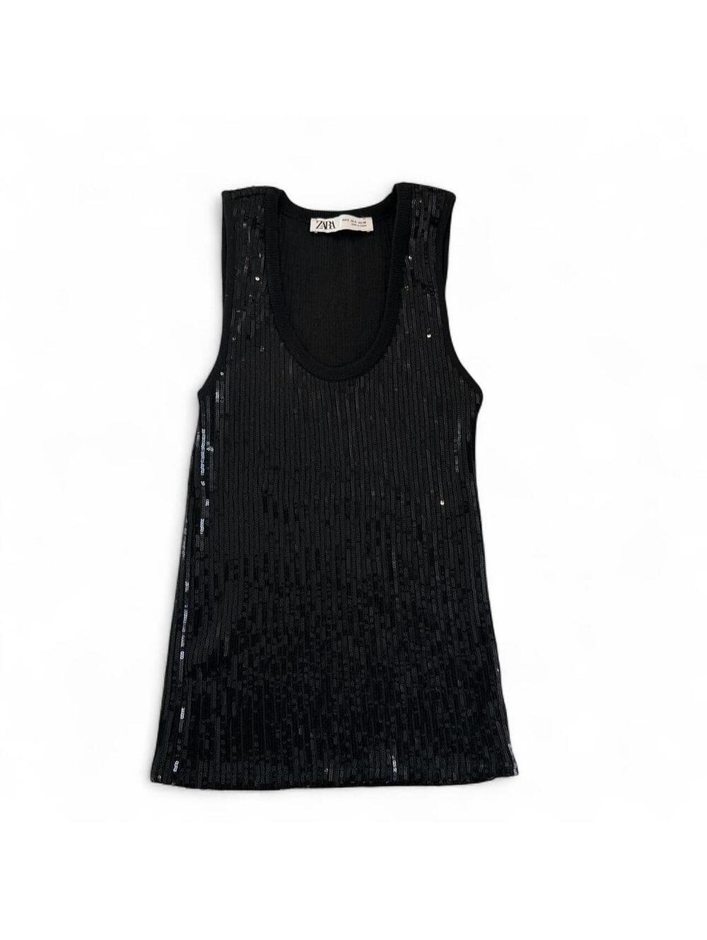 Zara Black Sequin Tank Top Size Medium